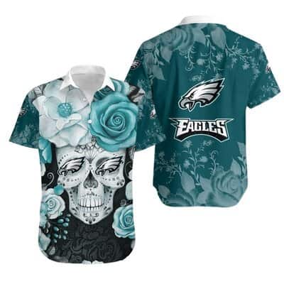 Rose Skull NFL Philadelphia Eagles Hawaiian Shirt Practical Beach Gift