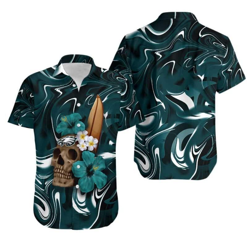 Skull And Hibiscus Flower NFL Philadelphia Eagles Hawaiian Shirt Beach Lovers Gift Skull And Hibiscus Flower NFL Philadelphia Eagles Hawaiian Shirt Beach Lovers Gift
