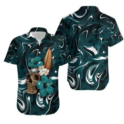 Skull And Hibiscus Flower NFL Philadelphia Eagles Hawaiian Shirt Beach Lovers Gift