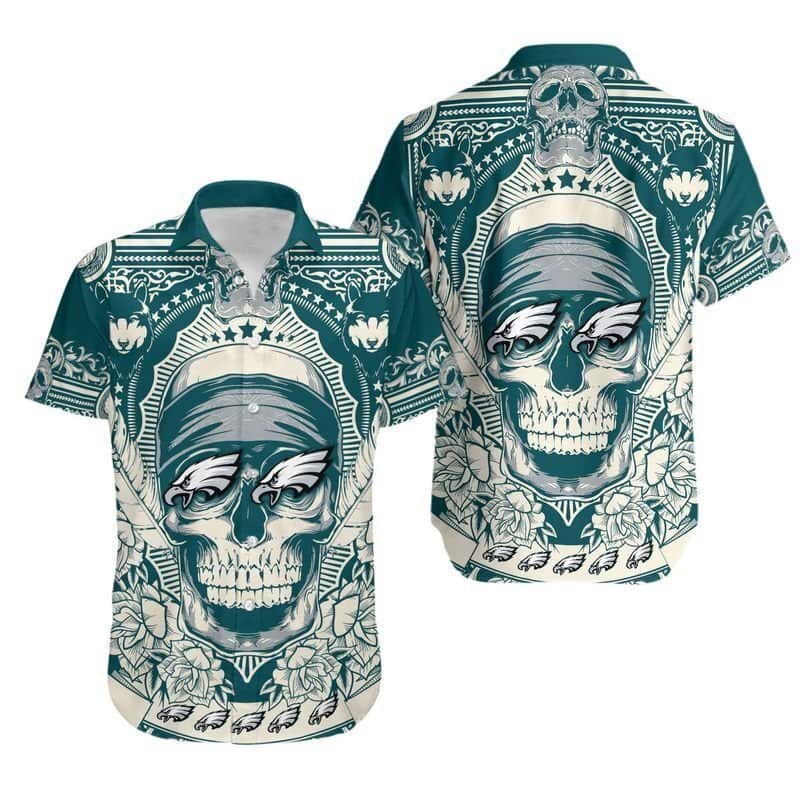 Horror Skull With NFL Philadelphia Eagles Hawaiian Shirt Gift For Football Fans Horror Skull With NFL Philadelphia Eagles Hawaiian Shirt Gift For Football Fans