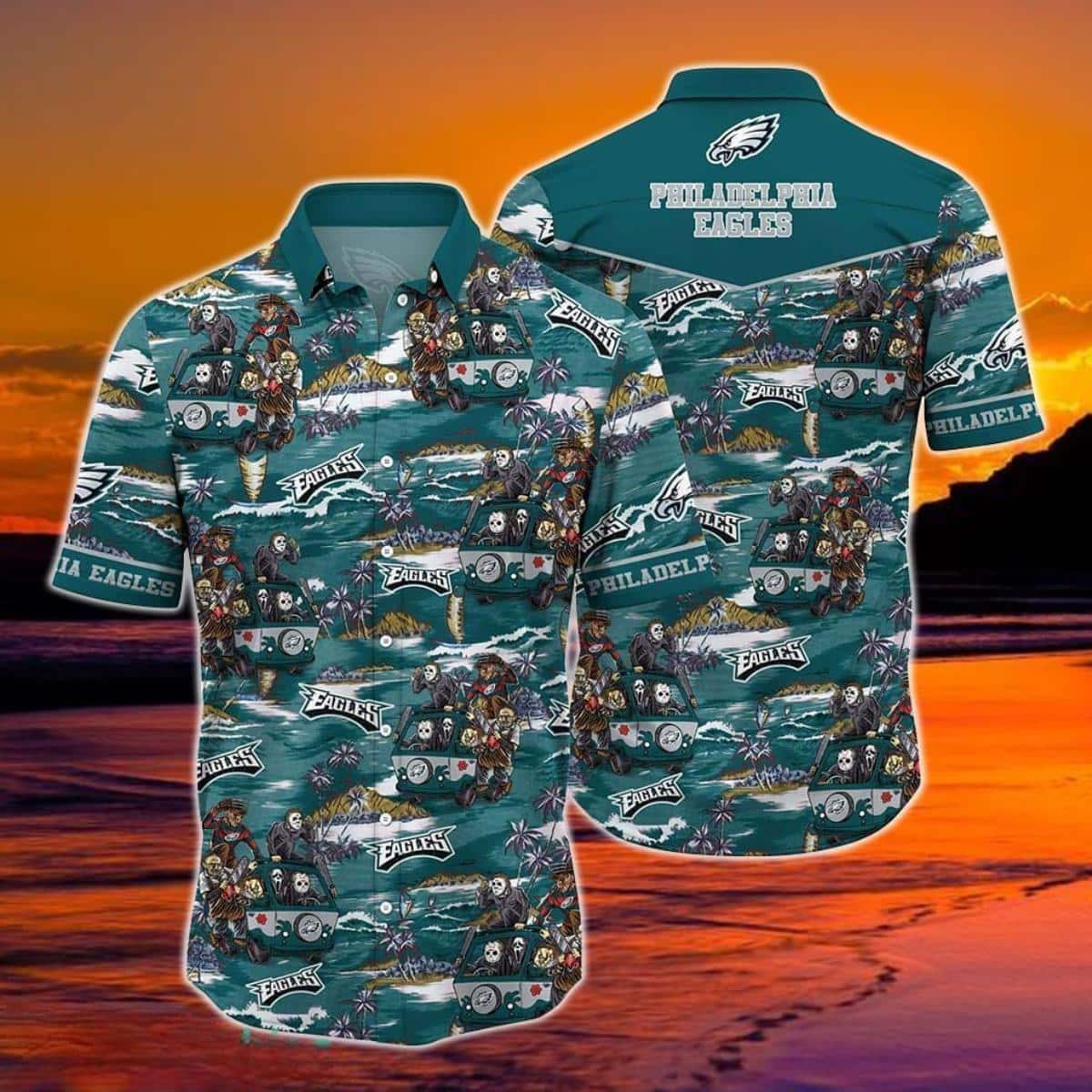 Halloween Characters NFL Philadelphia Eagles Hawaiian Shirt Halloween Characters NFL Philadelphia Eagles Hawaiian Shirt