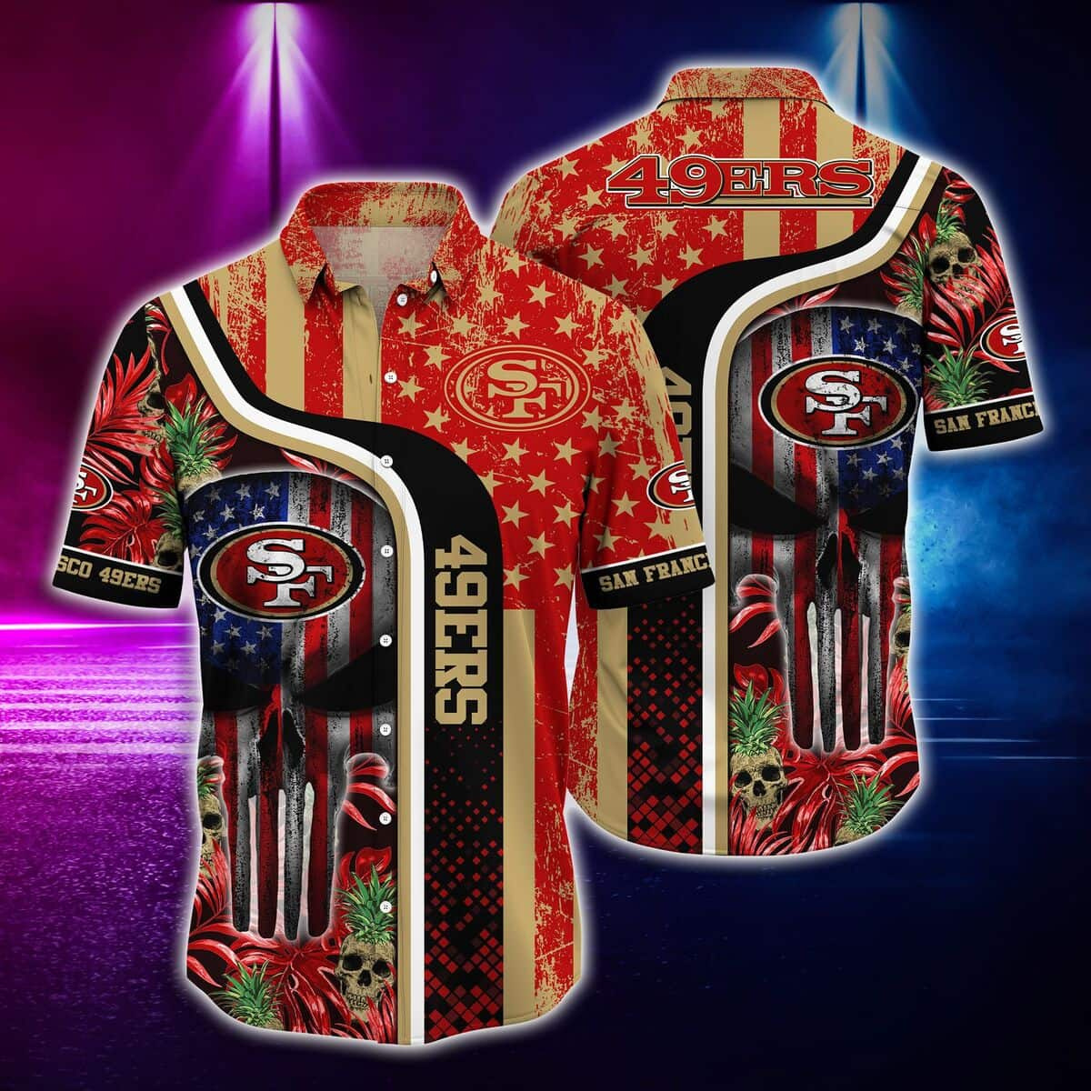 NFL San Francisco 49ers Hawaiian Shirt Skull US Flag Beach Lovers Gift