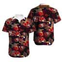 NFL San Francisco 49ers Hawaiian Shirt Tropical Pattern On Dark Theme NFL San Francisco 49ers Hawaiian Shirt Tropical Pattern On Dark Theme