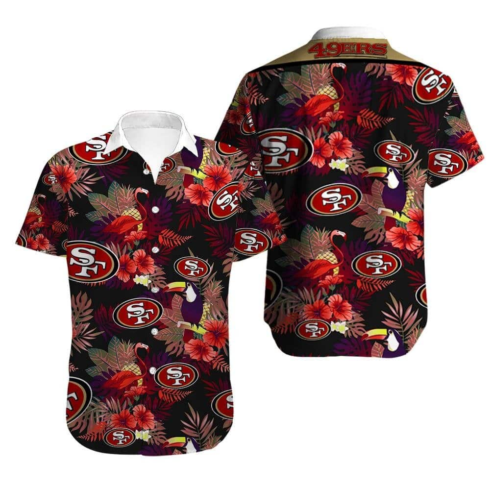 NFL San Francisco 49ers Hawaiian Shirt Tropical Pattern On Dark Theme