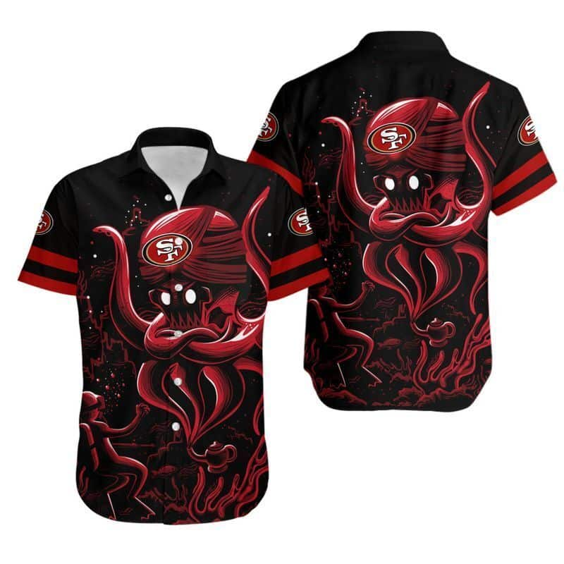 NFL San Francisco 49ers Hawaiian Shirt Octopus On Black Theme