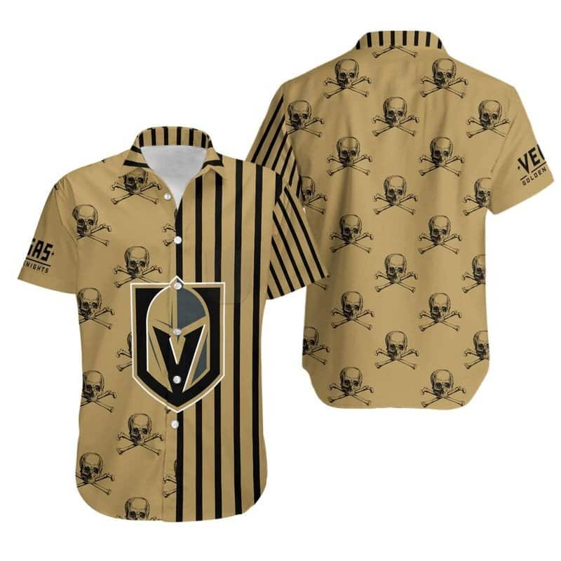 Aloha NHL Vegas Golden Knights Hawaiian Shirt Stripe And Skull Beach Vacation Gift