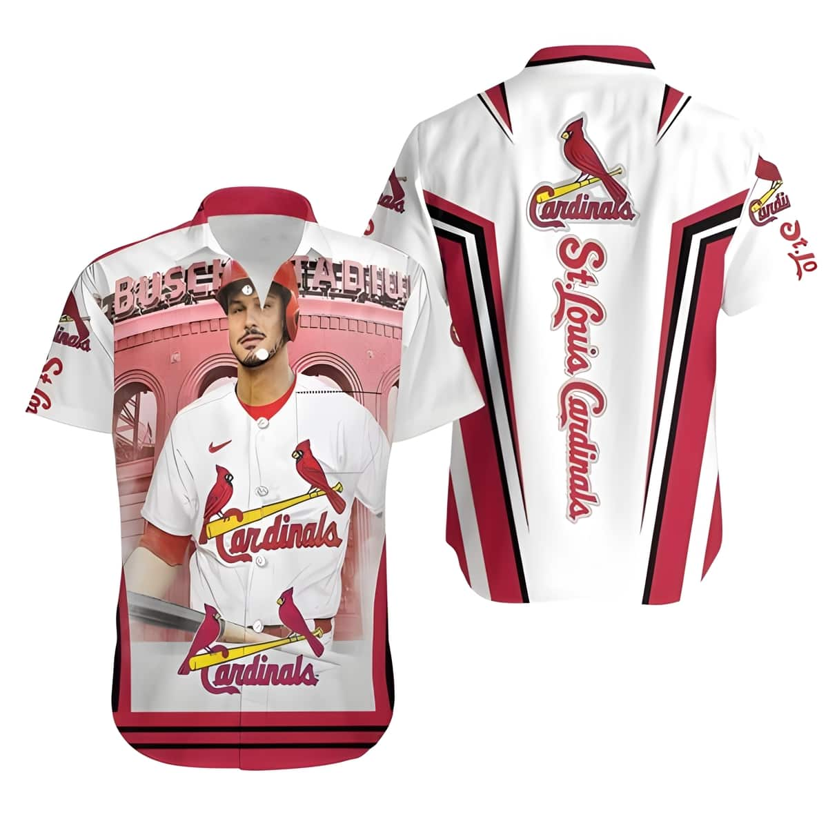 White Aloha MLB St. Louis Cardinals Hawaiian Shirt Nolan Arenado Busch Stadium