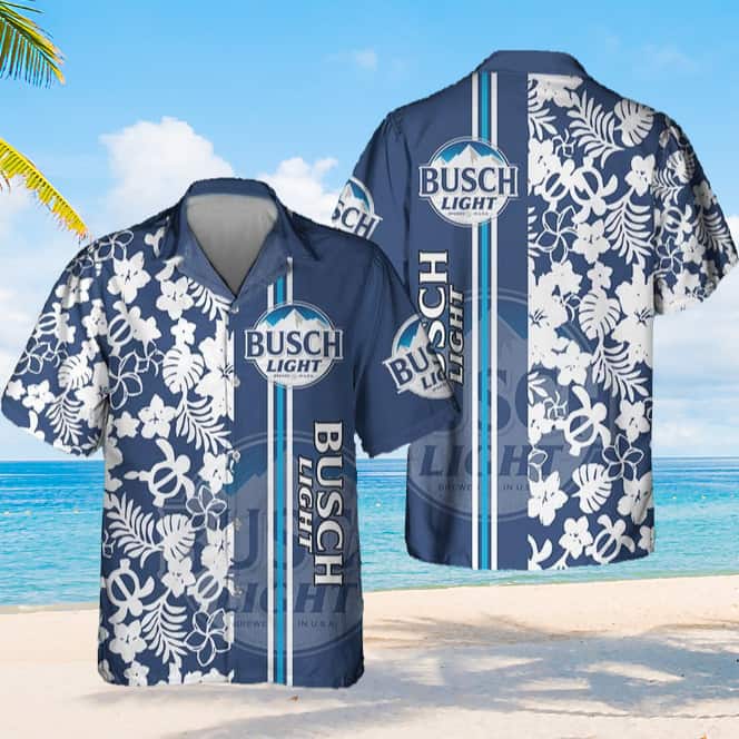 Busch Light Beer Hawaiian Shirt Turtle And Flower Pattern Best Beach Gift