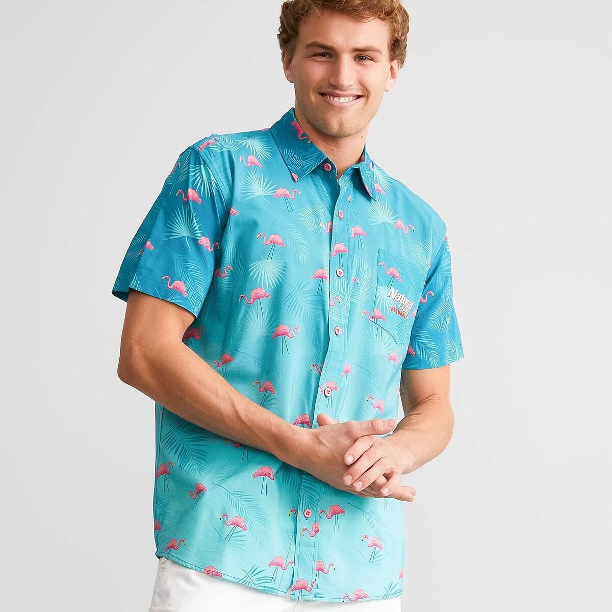 Flamingo Natural Light Hawaiian Shirt Beach Vacation Gift