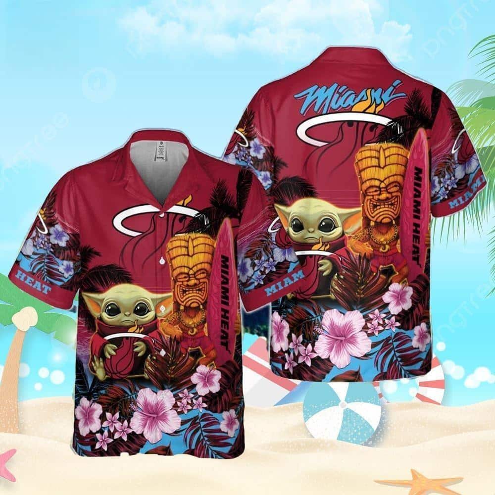 Baby Yoda Loves Miami Heat Hawaiian Shirt Trendy Summer Gift