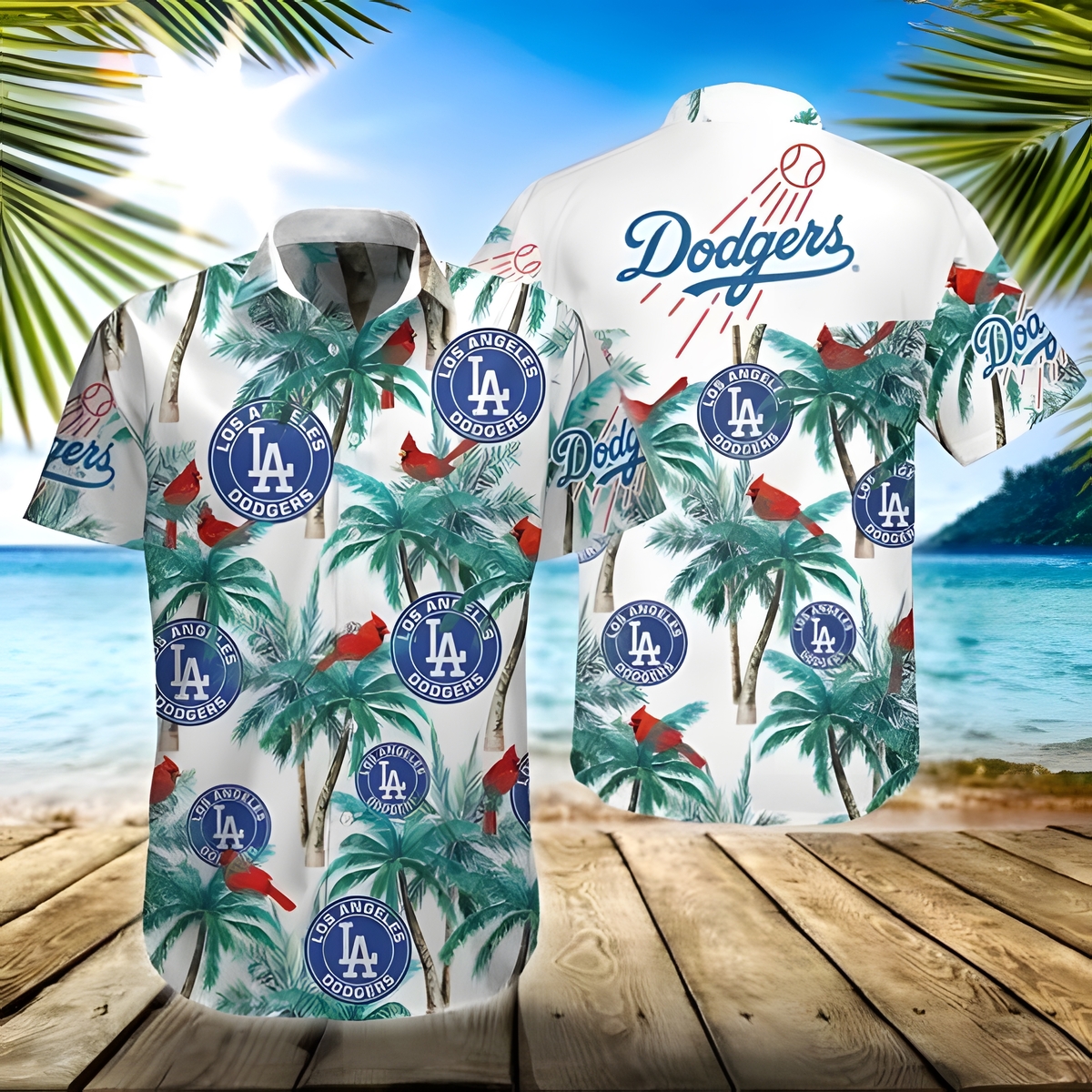 White Aloha MLB Los Angeles Dodgers Hawaiian Shirt Coconut Tree Pattern