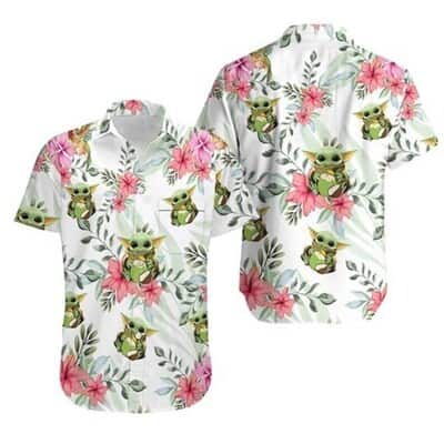 White Aloha Baby Yoda Star Wars Hawaiian Shirt Tropical Flowers Pattern Beach Gift