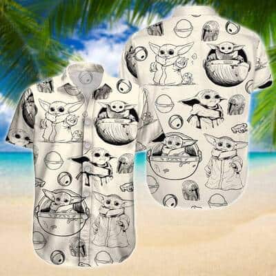 White Aloha Baby Yoda Star Wars Hawaiian Shirt Gift For Mandalorian Fans
