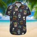 Stitch And Baby Yoda Star Wars Drinking Coffee Hawaiian Shirt Beach Vacation Gift