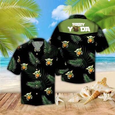 Black Aloha Baby Yoda Star Wars Hawaiian Shirt Palm Leaves Pattern Beach Gift