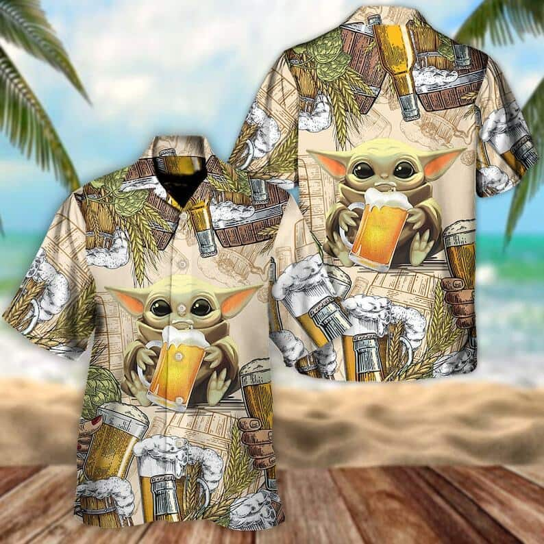 Aloha Star Wars Baby Yoda And Wheat Beer Hawaiian Shirt Summer Beach Gift