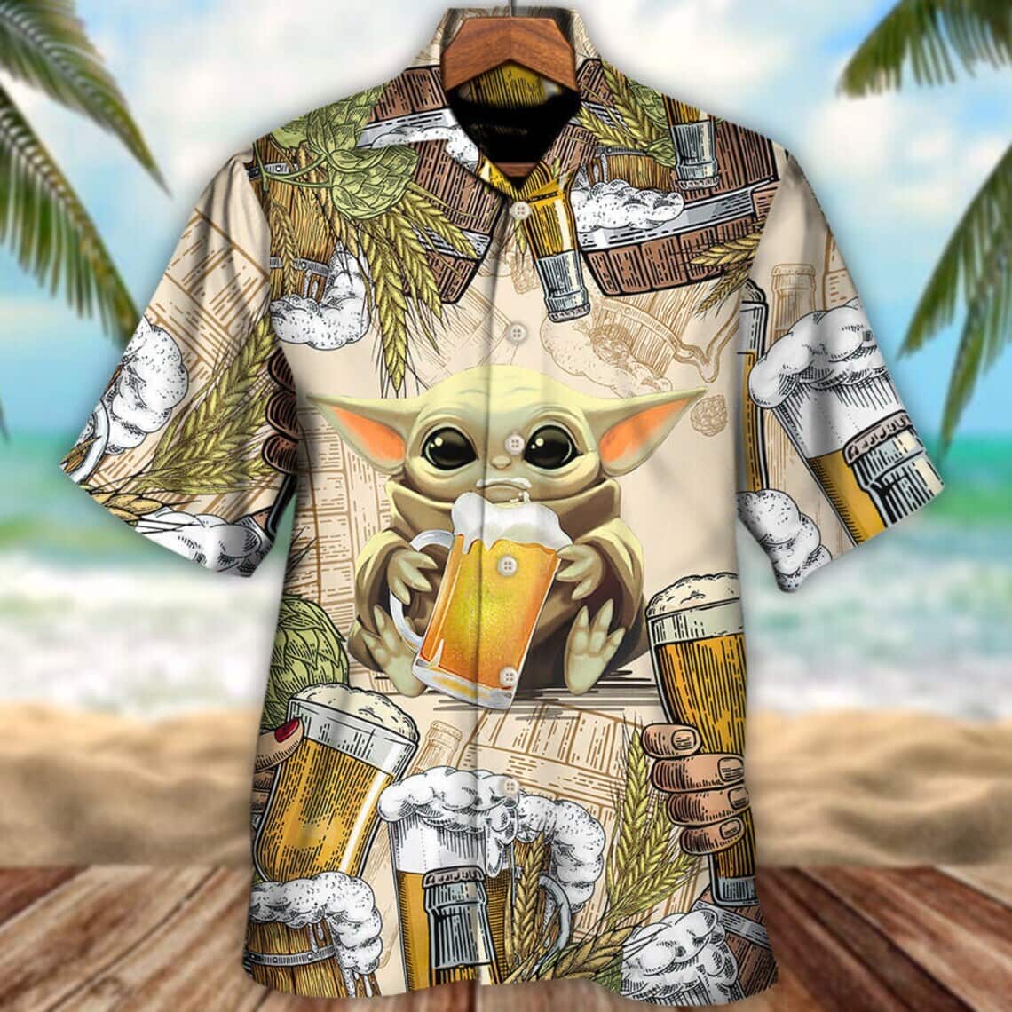Aloha Star Wars Baby Yoda And Wheat Beer Hawaiian Shirt Summer Beach Gift