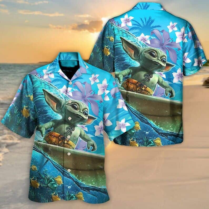 Summer Aloha Star Wars Baby Yoda Surfing Hawaiian Shirt