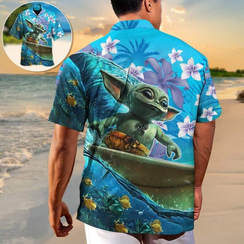 Summer Aloha Star Wars Baby Yoda Surfing Hawaiian Shirt
