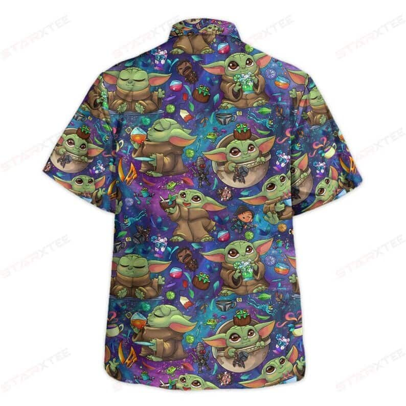 Aloha Star Wars Baby Yoda Drinking Cocktail Hawaiian Shirt Best Beach Gift