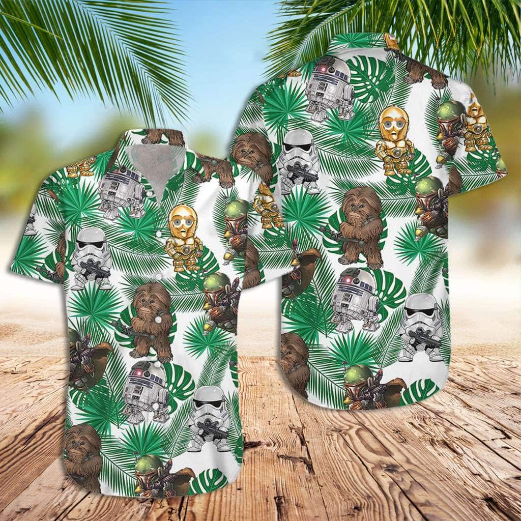 Summer Aloha Star Wars Stormtrooper And Chewbacca Tropical Leaves Pattern Hawaiian Shirt