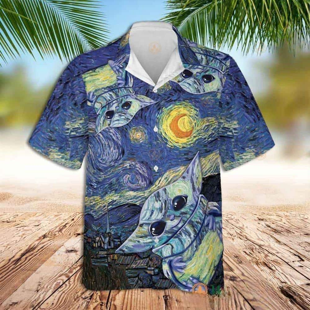 Starry Night Aloha Baby Yoda Star Wars Hawaiian Shirt Beach Gift For Mandalorian Fans