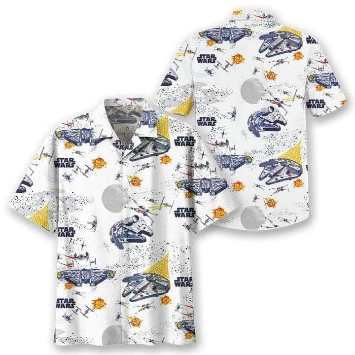 White Aloha Star Wars Spaceships Hawaiian Shirt Beach Gift For Movie Lovers