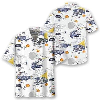 White Aloha Star Wars Spaceships Hawaiian Shirt Beach Gift For Movie Lovers