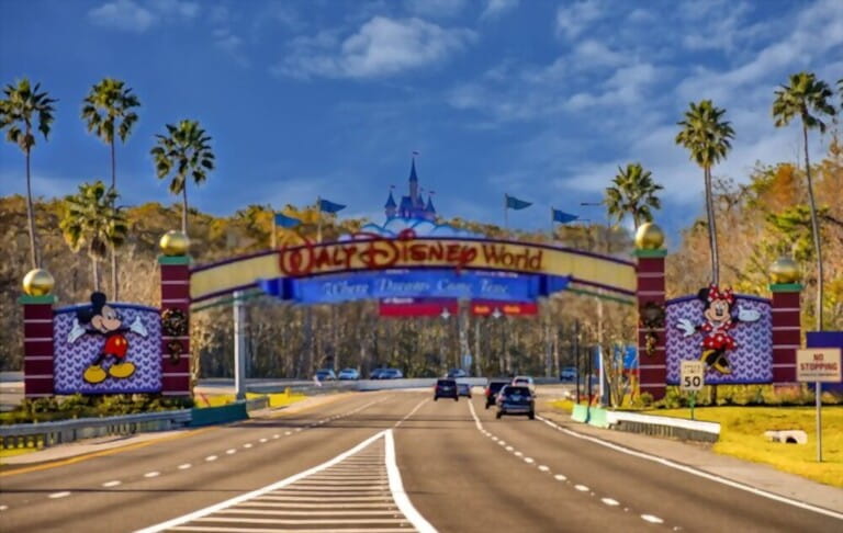 Orlando, Florida. January 11, 2019 Entrance Arch of Walt Disney Theme Parks at Lake Buena Vista area . Orlando, Florida. January 11, 2019 Entrance Arch of Walt Disney Theme Parks at Lake Buena Vista area .