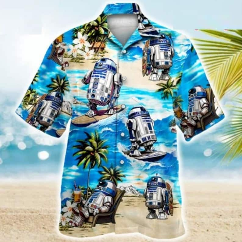 Summer Aloha Beach Aloha Star Wars Movie R2D2 Robot Surfing Hawaiian Shirt