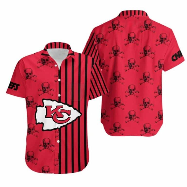 Red Aloha NFL Kansas City Chiefs Hawaiian Shirt Stripes And Skull Pattern Red Aloha NFL Kansas City Chiefs Hawaiian Shirt Stripes And Skull Pattern