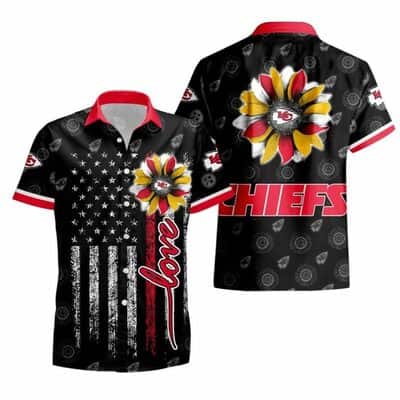 Black Aloha NFL Kansas City Chiefs Hawaiian Shirt Sunflower Stripe Pattern Beach Gift