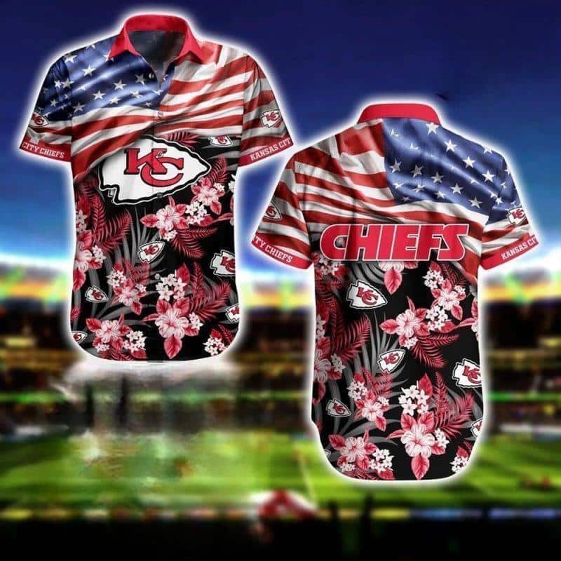 NFL Kansas City Chiefs Hawaiian Shirt American Flag Best Beach Gift NFL Kansas City Chiefs Hawaiian Shirt American Flag Best Beach Gift