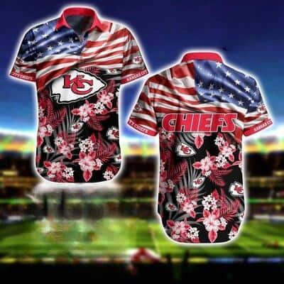 NFL Kansas City Chiefs Hawaiian Shirt American Flag Best Beach Gift NFL Kansas City Chiefs Hawaiian Shirt American Flag Best Beach Gift