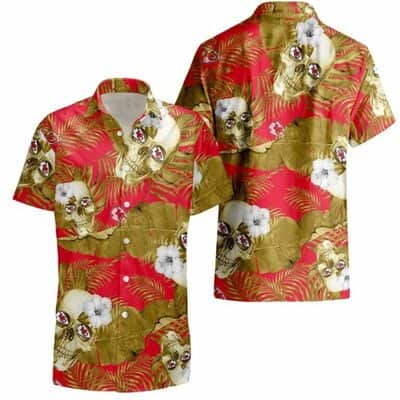 Aloha NFL Kansas City Chiefs Skull And Tropical Leaves Hawaiian Shirt