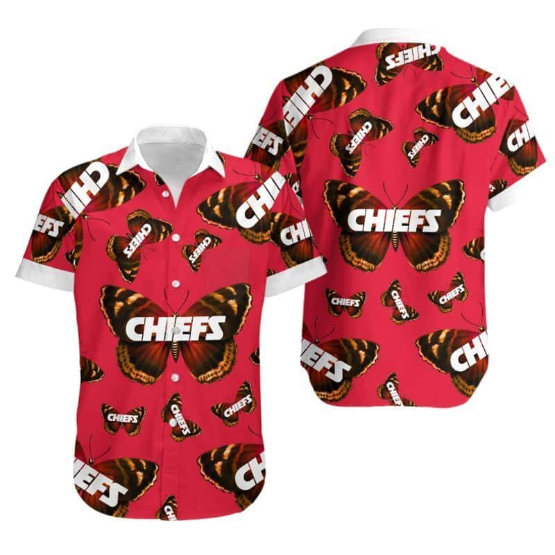 Red Aloha NFL Kansas City Chiefs Hawaiian Shirt Butterflies Pattern