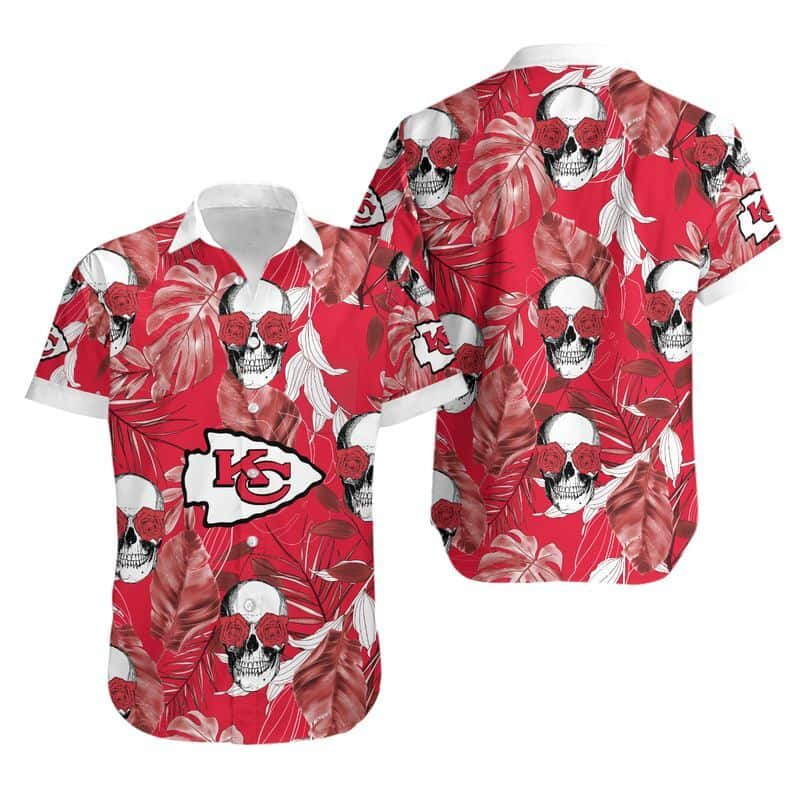 NFL Kansas City Chiefs Hawaiian Shirt Rose Skull Gift For Football Fans