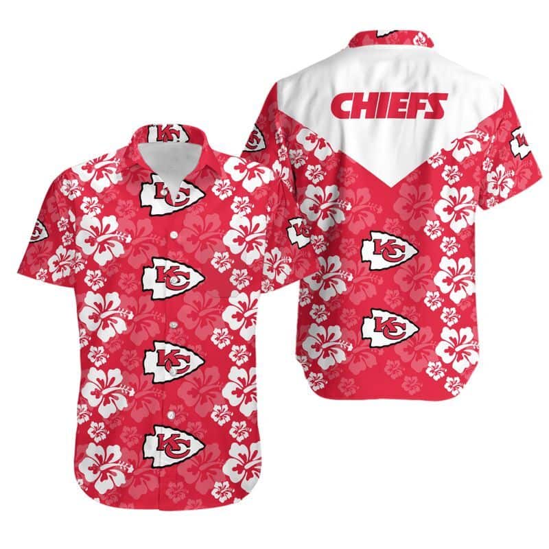 NFL Kansas City Chiefs Hawaiian Shirt Hibiscus Flowers Pattern Beach Gift For Dad NFL Kansas City Chiefs Hawaiian Shirt Hibiscus Flowers Pattern Beach Gift For Dad