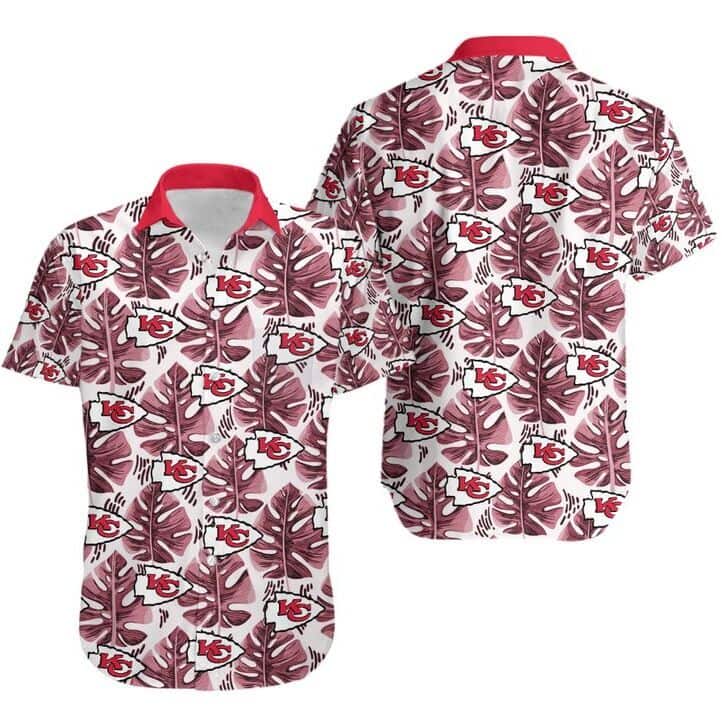 NFL Kansas City Chiefs Hawaiian Shirt Leaf & Logo Pattern Beach Gift For Friend NFL Kansas City Chiefs Hawaiian Shirt Leaf & Logo Pattern Beach Gift For Friend