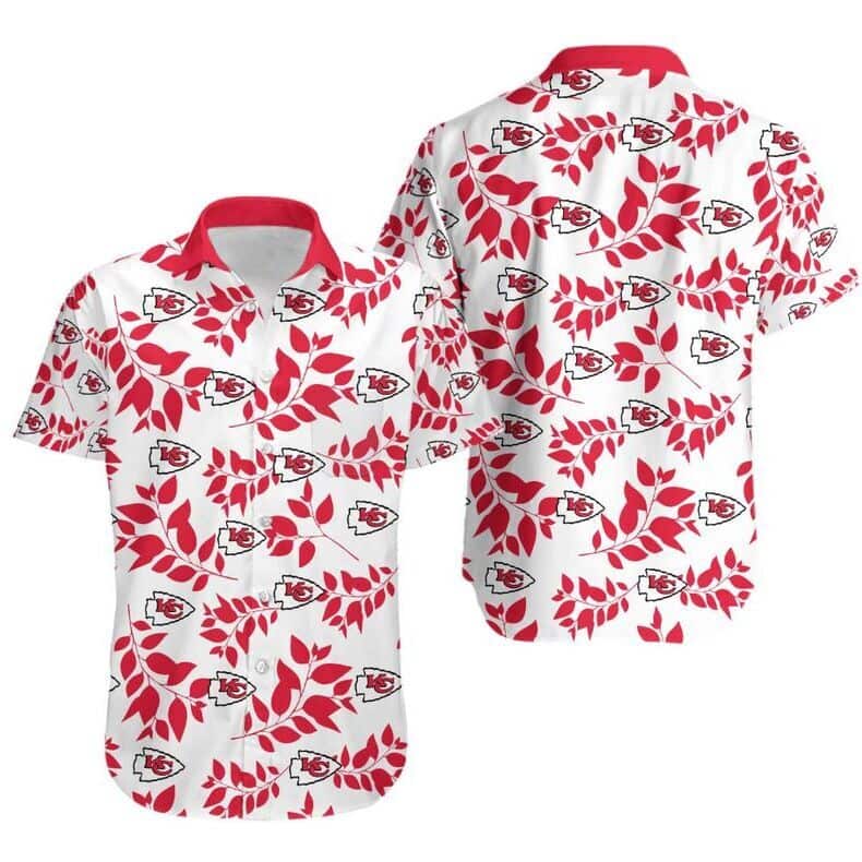 White Aloha NFL Kansas City Chiefs Hawaiian Shirt Leaves Pattern White Aloha NFL Kansas City Chiefs Hawaiian Shirt Leaves Pattern
