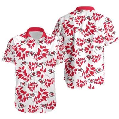 White Aloha NFL Kansas City Chiefs Hawaiian Shirt Leaves Pattern