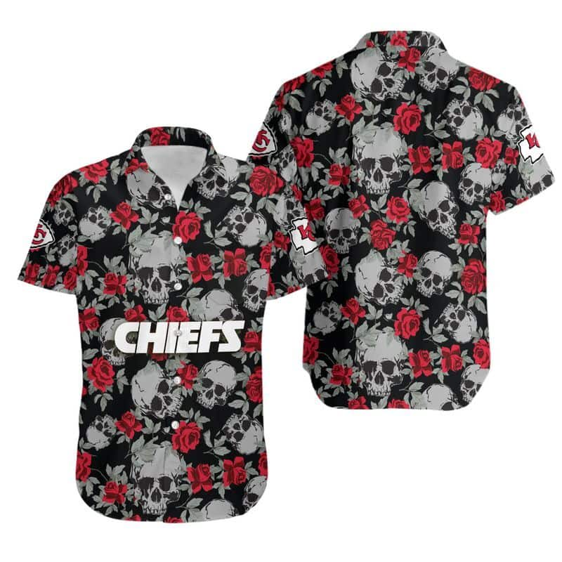 NFL Kansas City Chiefs Hawaiian Shirt Roses And Skull Black Aloha