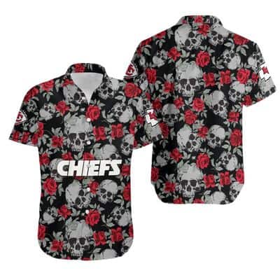 NFL Kansas City Chiefs Hawaiian Shirt Roses And Skull Black Aloha