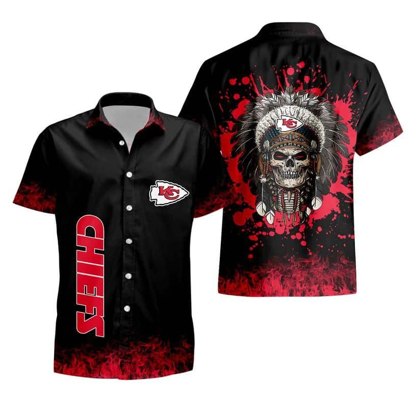 Black Aloha Skull With NFL Kansas City Chiefs Hawaiian Shirt Beach Gift For Him