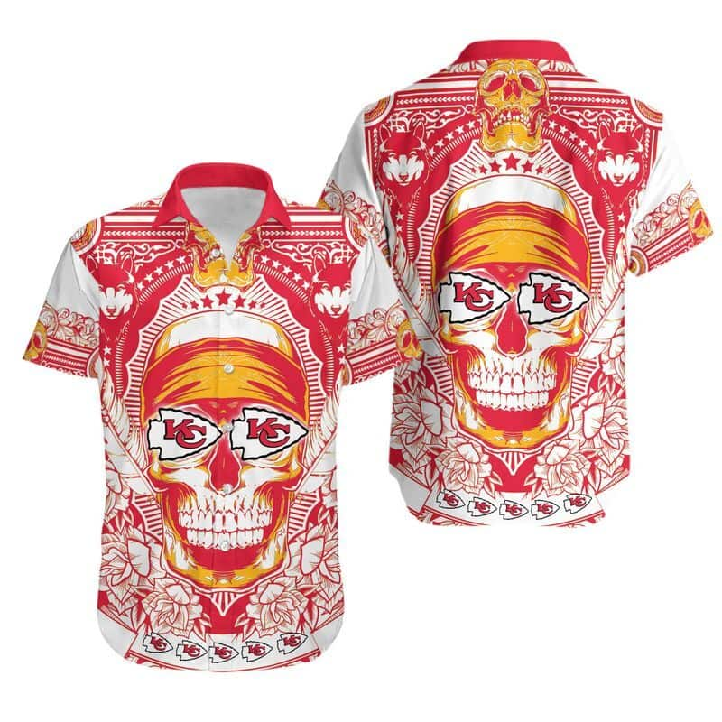 Skull With NFL Kansas City Chiefs Hawaiian Shirt Beach Gift For Dad