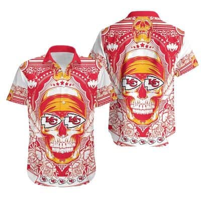 Skull With NFL Kansas City Chiefs Hawaiian Shirt Beach Gift For Dad Skull With NFL Kansas City Chiefs Hawaiian Shirt Beach Gift For Dad