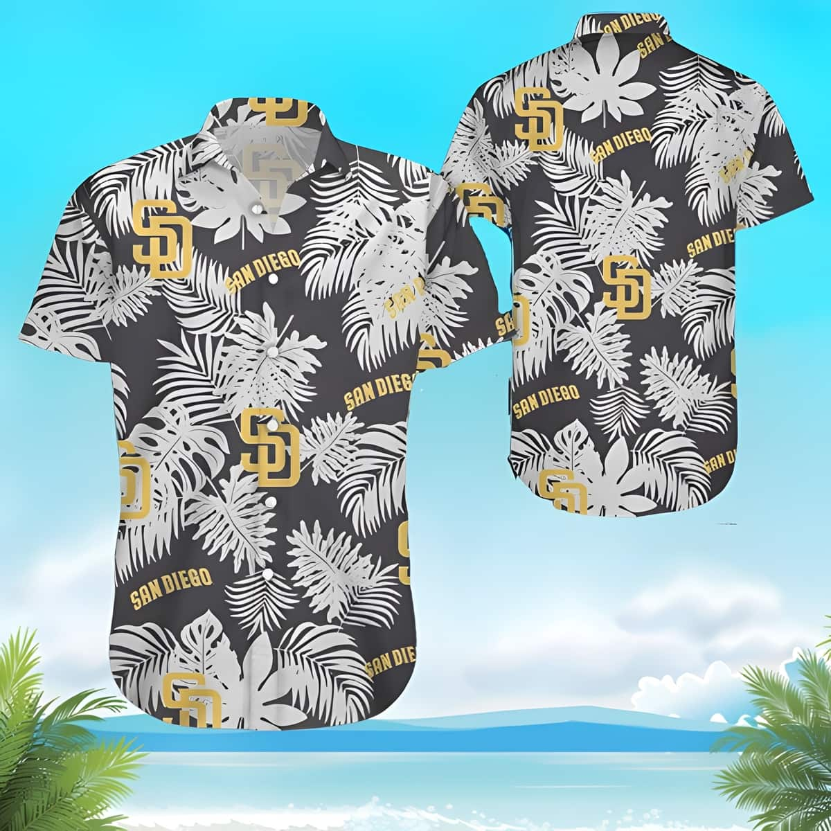 Dark MLB San Diego Padres Hawaiian Shirt White Tropical Leaves Beach Lover Gift