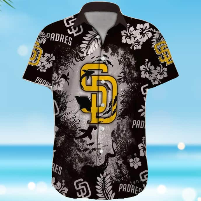 Aloha MLB San Diego Padres Hawaiian Shirt Yellow Logo On Black Baseball Fans Gift