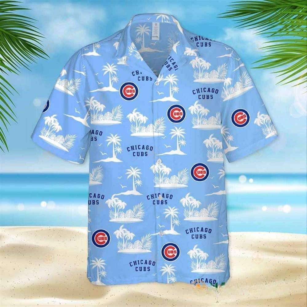 Light Blue MLB Chicago Cubs Hawaiian Shirt Palm Islands Pattern Aloha