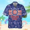 Blue MLB Chicago Cubs Hawaiian Shirt White Hibiscus Flowers Pattern Summer Vacation Gift